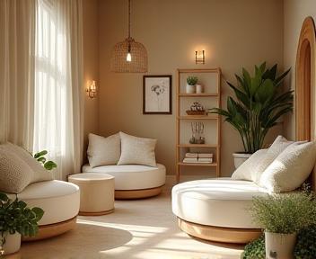 Relaxing spa lounge area with tranquil decor